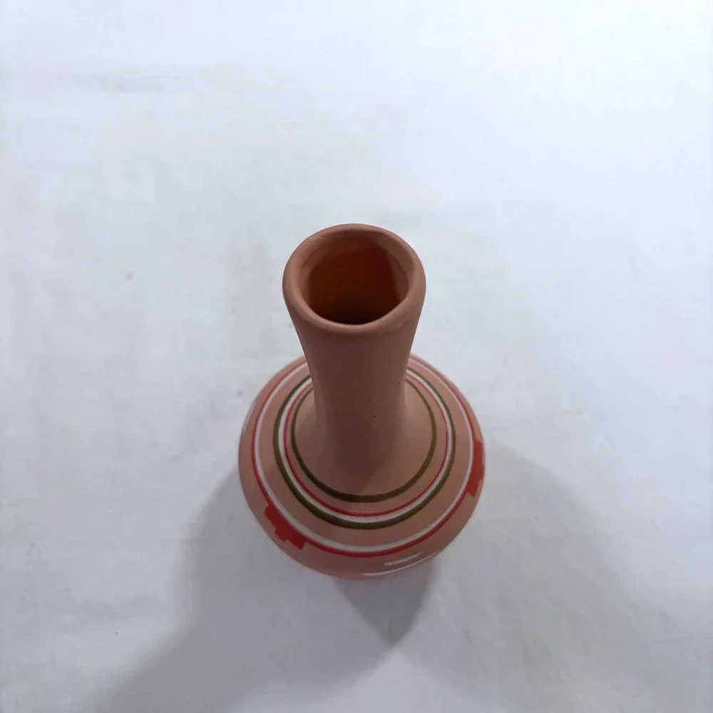 TESA Hand Painted Bud Vase USA Terracotta Southwestern Pottery P-15 Peach 5.25